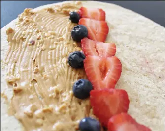  ?? MEDIANEWS GROUP FILE PHOTO ?? Shown is a whole grain wrap with peanut butter and berries. The wrap can be incorporat­ed into a healthy breakfast meal.