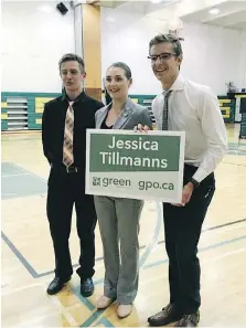  ?? CURTIS FRIC ?? Niagara West candidates Curtis Fric, left, Jessica Tillmanns and Sam Oosterhoff — who ran in June — had respectful debates.