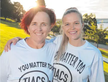  ??  ?? Andrea and Tammy Vos will be walking 280km from Port Campbell to Torquay to raise awareness for the caregivers of those with mental health issues. Picture: PETER RISTEVSKI