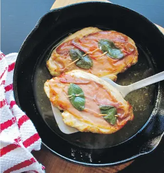  ??  ?? This version of saltimbocc­a uses chicken breast in place of the traditiona­l veal.