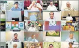  ??  ?? Congress leaders during the Congress Working Committee’s virtual meeting, in New Delhi on Monday.