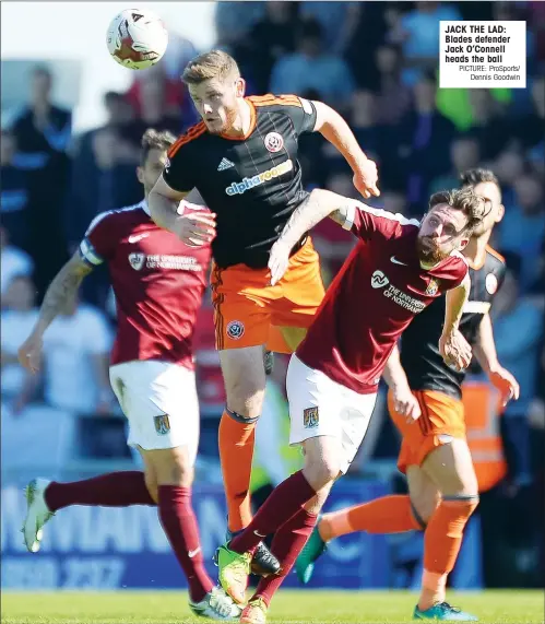  ?? PICTURE: ProSports/ Dennis Goodwin ?? JACK THE LAD: Blades defender Jack O’Connell heads the ball