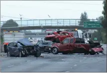  ?? VIDEO FRAME ABC7BAY AREA ?? An early Monday crash that killed three people and injured several others shut down Highway 101 in both directions for several hours. The men killed were standing on a median when they were hit by a car.