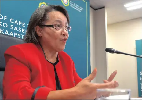  ??  ?? WATER CRISIS: Cape Town Mayor Patricia de Lille gives an update on the current drought in the Western Cape.