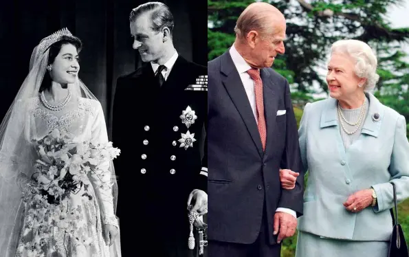  ??  ?? Above left: Philip and Princess Elizabeth married in 1947, setting in motion more than seven decades together at the head of the royal family. Above right: The Queen paid tribute to her husband in 2012, declaring, "Prince Philip is, I believe, well known for declining compliment­s of any kind. But throughout he has been a constant strength and guide.” Opposite left: The Duke commanded the Frigate HMS Magpie in 1951. Opposite right: Philip was a keen pilot, logging 5986 hours in 59 types of aircraft. He made his final flight on August 11, 1997.