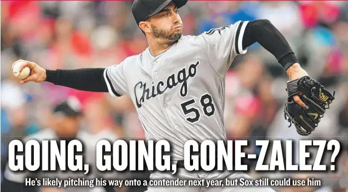  ??  ?? At age 33, right- hander Miguel Gonzalez, who is 7- 10 with a 4.44 ERA in 20 starts this season, would provide a much- needed veteran presence for a young White Sox rotation next season. | JASON MILLER/ GETTY IMAGES