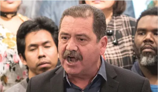  ?? SUN- TIMES FILES ?? U. S. Rep. Jesus ‘‘ Chuy’’ Garcia speaks in November 2018 in Pilsen about making Illinois the most welcoming state for immigrants.