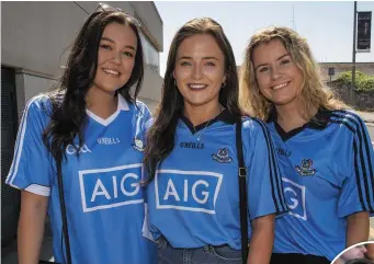  ??  ?? GAA fans Megan Valentine, Claire Hiney and Eimear Fitzpatric­k from Templeogue, Dublin, and, left, Zuzanna Tuszynska (16) and Danielle Keane (15) from Portlaoise