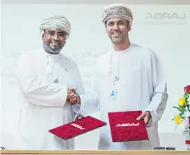  ?? ?? The agreement was signed by Eng Saif al Hamhami (right), CEO of Abraj Energy Services and Eng Mazin al Lamki, CEO of EDO (ONA)