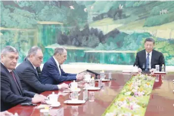 ?? — Reuters ?? Russian Foreign Minister Sergei Lavrov attends a meeting with Chinese President Xi Jinping in Beijing.