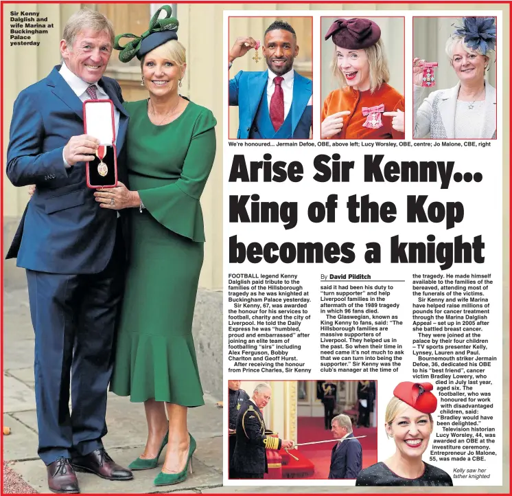  ??  ?? Sir Kenny Dalglish and wife Marina at Buckingham Palace yesterday