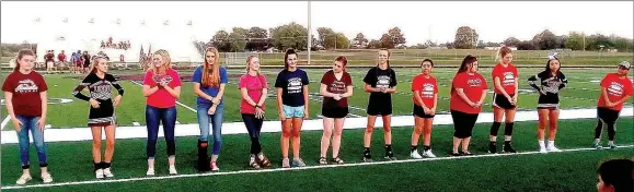  ?? MARK HUMPHREY ENTERPRISE-LEADER ?? Lincoln introduced the 2018 Homecoming Court maids during Monday’s Powderpuff football game to kick off Homecoming week. Many were involved in the event, either playing in the Powderpuff game or cheering.