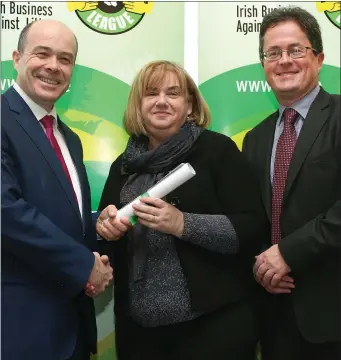  ??  ?? Chief Executive Joan Martin accepts the IBAL award for Louth CC (See story left).