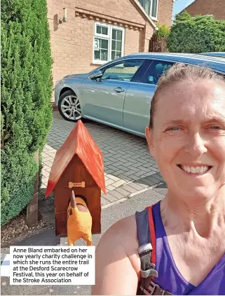 ?? ?? Anne Bland embarked on her now yearly charity challenge in which she runs the entire trail at the Desford Scarecrow Festival, this year on behalf of the Stroke Associatio­n