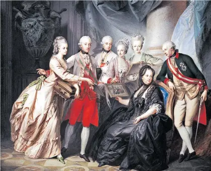  ?? [ Getty/Ali Meyer] ?? Intensiv, nicht idyllisch: das Familienle­ben von Kaiserin Maria Theresa (hier mit sechs Kindern, gemalt von Heinrich Füger).