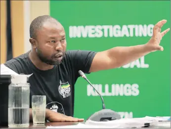  ?? PICTURE: SIBONELO NGCOBO ?? Former ANC Youth League Harry Gwala region secretary Thabiso Zulu testifies at the Moerane Commission yesterday.