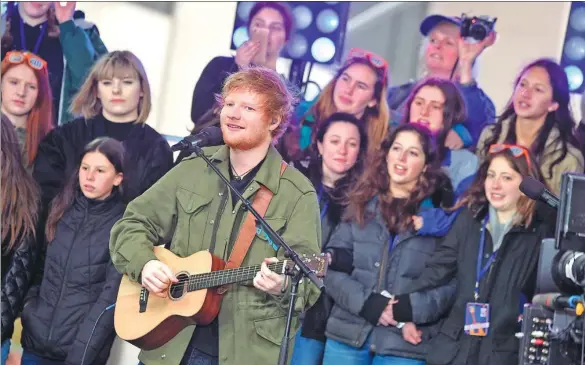  ?? JAMIE MCCARTHY / GETTY IMAGES / AFP ?? Ed Sheeran performs on NBC’s at Rockefelle­r Plaza on March 8 in New York City.