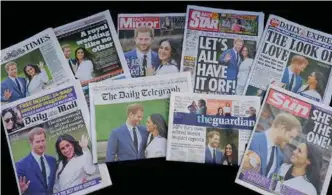  ?? REUTERS/AP/ NTB SCANPIX ?? Forlovelse­n mellom prins Harry og Meghan Markle har gitt britiske aviser nok å skrive om.