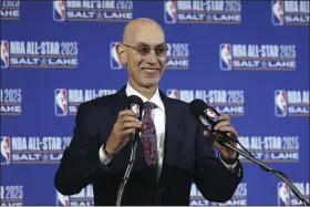  ?? ASSOCIATED PRESS FILE ?? NBA Commission­er Adam Silver speaks during a news conference at Vivint Smart Home Arena in Salt Lake City.