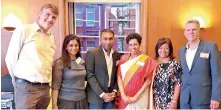  ??  ?? From left: Sam Clark - Experience Travel Group, Chamali Fernando, Mahela Jayawarden­e, Manisha Gunasekera - High Commission­er of Sri Lanka to the UK, Farzana Dobbs and Neil Dobbs - Travel Gallery (UK) and Rosyth Estate House (SL)