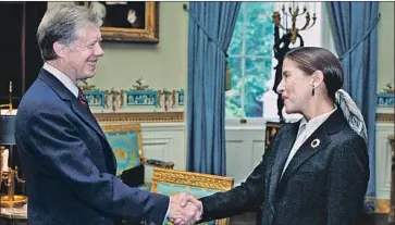  ?? Magnolia Pictures ?? THEN-PRESIDENT CARTER greets Ruth Bader Ginsburg in a scene from the documentar­y film “RBG.”