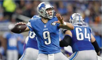  ?? (Reuters) ?? DETROIT LIONS quarterbac­k Matthew Stafford has thrown 22 touchdowns against nine intercepti­ons this year. If the Lions (9-6) snap their two-game losing streak and beat the Green Bay Packers, a cloud will be lifted and they’ll win the NFC North.