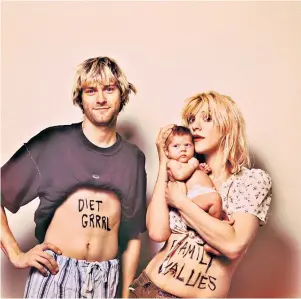  ?? ?? Come as you are:
Kurt Cobain, right and below; above, with his wife, Courtney Love, and their daughter, Frances Bean, September 1992