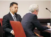  ?? LUIS SÁNCHEZ SATURNO THE NEW MEXICAN ?? James J. Martinez, who won a primary race for Rio Arriba County commission­er, listens to Judge Jason Lidyard on Thursday in District Court.