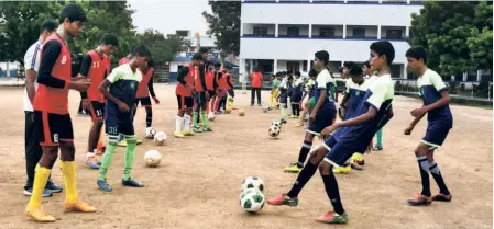  ?? R. RAGU ?? Future plans: Children during a football practice session. “We are planning to train around 18 lakh children in the country. This is an initiative of the HRD ministry which will be implemente­d through the sports ministry, the AIFF, state associatio­ns and the state government. This can be part of nation-building efforts,” says Chaubey.