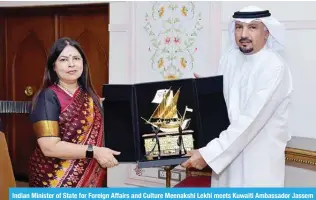  ?? —KUNA ?? Indian Minister of State for Foreign Affairs and Culture Meenakshi Lekhi meets Kuwaiti Ambassador Jassem Ibrahim Al-Najim.