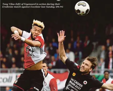  ?? EPA PIC ?? Tony Vilna (left) of Feyenoord in action during their Eredivisie match against Excelsior last Sunday.