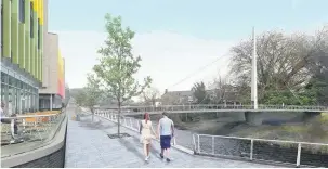  ??  ?? An artist’s impression of the £2m footbridge which will link the Taff Vale developmen­t with Ynysanghar­ad Park