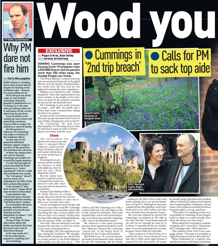  ??  ?? TV DOM: Cumberbatc­h
BEAUTY SPOT: Bluebells at Houghall wood
VISIT: Barnard Castle. Right, with wife Mary