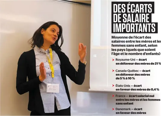  ?? PHOTO NICOLAS LACHANCE ?? La chercheuse Marie-mélanie Fontaine, de l’université du Québec à Montréal, a présenté une étude percutante sur les faibles revenus des mères, hier, au congrès de l’associatio­n francophon­e pour le savoir (ACFAS).