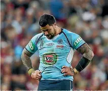  ?? GETTY IMAGES ?? Andrew Fifita hangs his head after another July defeat for New South Wales in State of Origin.