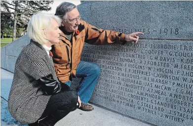  ?? JOE BARKOVICH SPECIAL TO THE WELLAND TRIBUNE ?? Betsy Warankie and Ken Cassavoy look over the WellandCro­wland War Memorial in Chippawa Park. The park plays host to the annual Remembranc­e Day ceremony this weekend, on the Sunday precedingN­ov. 11 as has become Welland’s tradition.