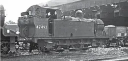  ?? TRANSPORT TREASURY ?? In used condition: Careworn ‘Jinty’ No. 47493 rests between duties at Warrington shed (8B) on May 1, 1965. The preserved LMS Class 3F is currently undergoing an extensive overhaul prior to its return to traffic on the Spa Valley Railway.
