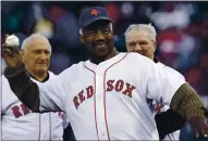  ?? CHARLES KRUPA — THE ASSOCIATED PRESS ?? On April 19, 2009, Boston Red Sox great Elijah “Pumpsie” Green threw out a ceremonial first pitch for the Red Sox’s baseball game against the Baltimore Orioles in Boston.