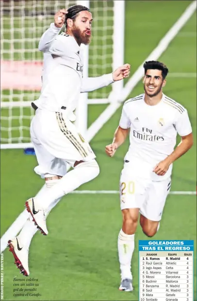  ??  ?? Ramos celebra con un salto su gol de penalti contra el Getafe.