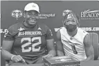  ?? ?? Offensive lineman Tegra Tshabola, left, and cornerback Jyaire Brown are Ohio State commits, and both will play in the All-american Bowl Jan. 8 in San Antonio.