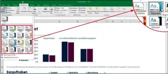  ??  ?? Vorlagen-Designs haben viele Vorteile: Nicht nur Tabellen und Diagramme innerhalb eines ExcelDokum­ents sehen schick aus. Dasselbe Design lässt sich auch in Word oder PowerPoint nutzen.