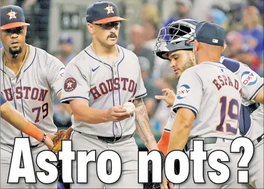  ?? TODAY Sports ?? UH-OH! The Astros have recently been a club that can find a way to solve its problems and stay in title contention — hence seven straight ALCS appearance­s. However, with a new manager in Joe Espada (removing starter J.P. Feance from a game recently), some new faces and a pitching staff that is struggling, all while pitching overall is at a premium due to a rash of injuries, it could be harder for Houston to return to the ALCS.USA