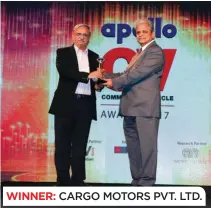  ??  ?? WINNER: CARGO MOTORS PVT. LTD. Vimal Gujral, Director, Cargo Motors, receiving the award from Shrinivas Dharmadhik­ari of Metric Consultanc­y.