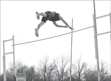  ?? Bud Sullins/Special to the Herald-Leader ?? Blake Jackson soars over the bar in the pole vault at the Panther Relays held last Thursday at Glenn W. Black Stadium.