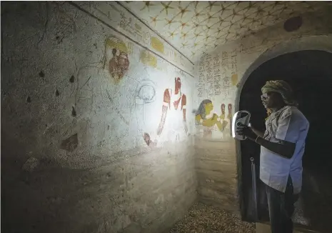  ??  ?? Inside the tomb of King Tantamani, circa 650 B.C, in El-Kurru, the site of royal burials during Egypt’s 25th Dynasty, when Kush conquered Egypt and initiated the reign of the “Black Pharaohs.”