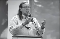  ?? HERALD PHOTO BY STEFFANIE COSTIGAN ?? SAGE Clan founder Mark Brave Rock speaks during Thursday’s SACPA session.