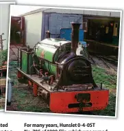  ?? TREVOR DODGSON ?? For many years, Hunslet 0-4-0ST No. 705 of 1899 Elin, which was owned by an LCLR director, the late John Burdett, of Louth, was based on the LCLR but proved too heavy for the track. Elin was built for Penrhyn Quarry in north Wales and, after closure of the Humberston site, was moved first to the Yaxham Light Railway in Norfolk. It is now on the Richmond Light Railway in Kent.