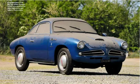  ??  ?? Forgotten twice in its life, this quirky Panhard would have qualified for Mille Miglia entry but failed to find a buyer