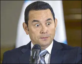  ?? AP ?? President-elect Jimmy Morales addresses journalist­s during a press conference in Guatemala City Monday.