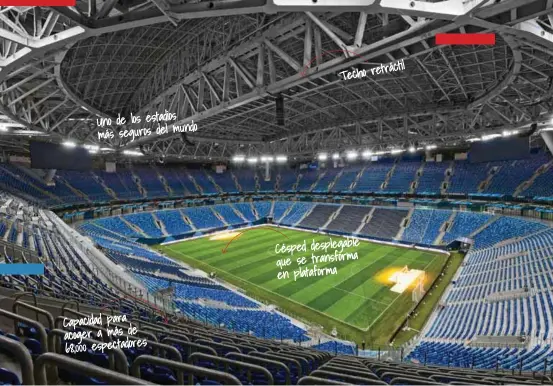  ??  ?? VANGUARDIA. La ingeniería aplicada en el Zenit Arena, en San Petersburg­o, lo convierten en uno de los estadios más seguros del mundo.